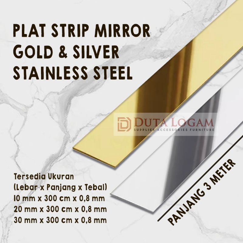 PLAT STRIP Lebar 20 mm (2 cm) MIRROR GOLD & SILVER STAINLESS STEEL