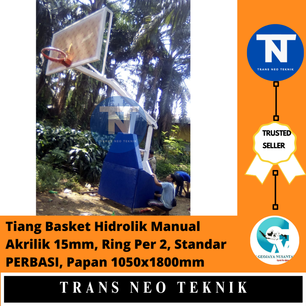 Tiang Basket Hidrolik Manual Akrilik 15mm, Ring Per 2, Standar PERBASI, Papan 1050x1800mm