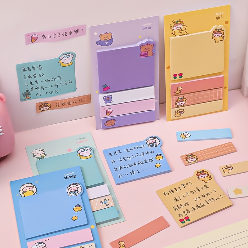 

COD❤️STICKY NOTE DAN PENBATAS BUKU MOTIF LUCU / STICKY NOTE 4 LINE PAPER NOTE PET MK