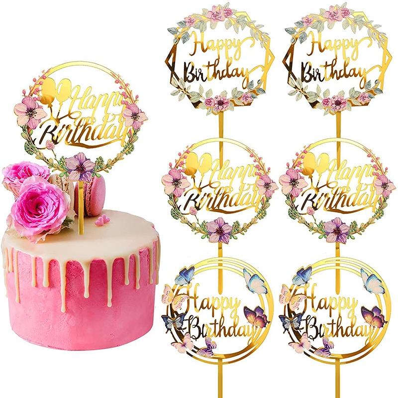 

[COD✨Ready stock]Kartu Dekorasi Kue Ulang Tahun Bahan Akrilik Motif Bunga-YES