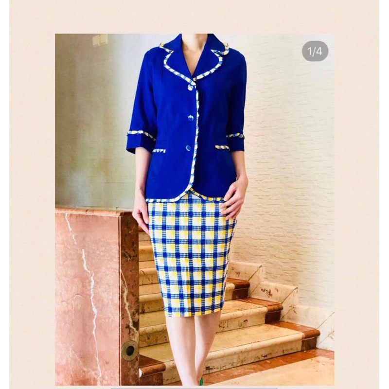 setelan blazer motif kotak. Sale blazer wanita set rok kotak. one set blazer rok kotak wanita