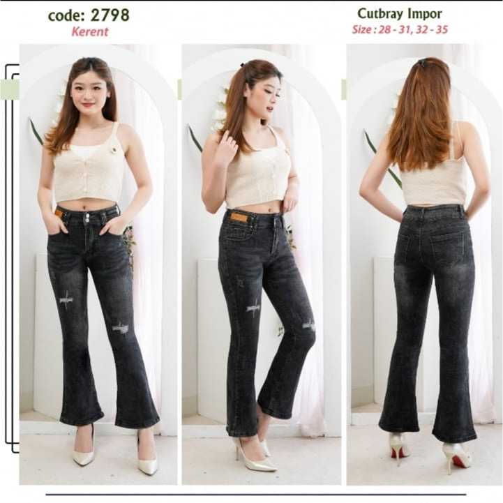 Cutbray jeans sobek tidak tembus import snow black