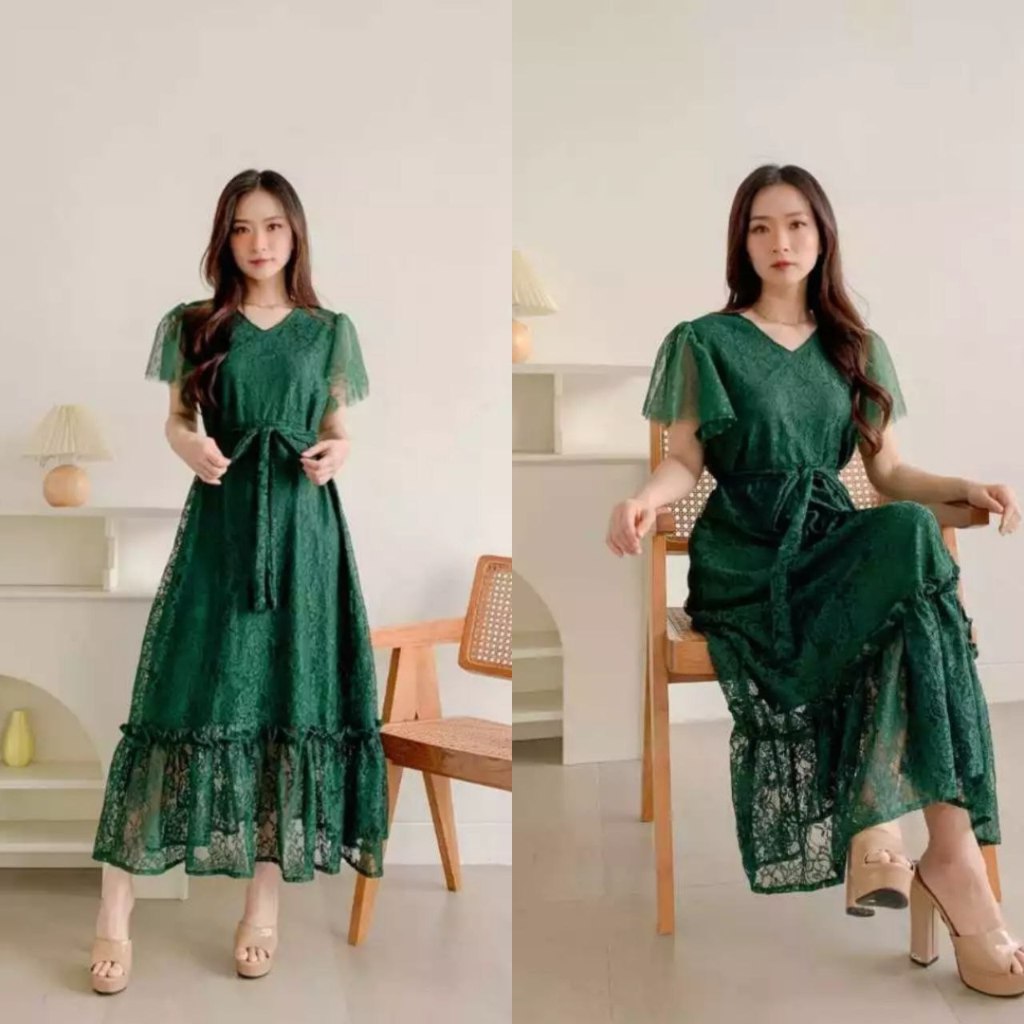 REAL VIDEO OK2327 Maxi Long Dress Brukat Bethany 5WARNA / HM / Dress Kondangan / Christmas Dress / D