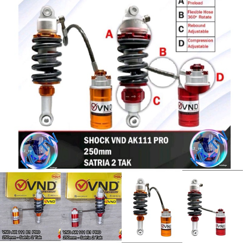 MonoShock VND , Shock Belakang Vnd Tabung Pisah Klick Rebound 250MM Satria 2 Tak Hiu