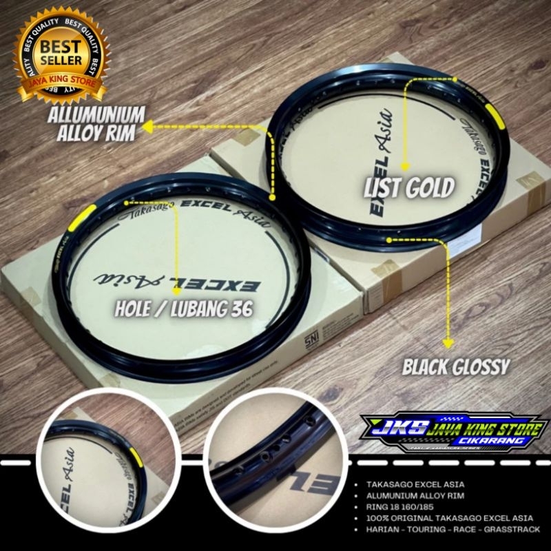 Velg pelk TAKASAGO EXCEL ASIA Ring 18 hitam Glossy ukuran 160 185 Original Takasago excel asia