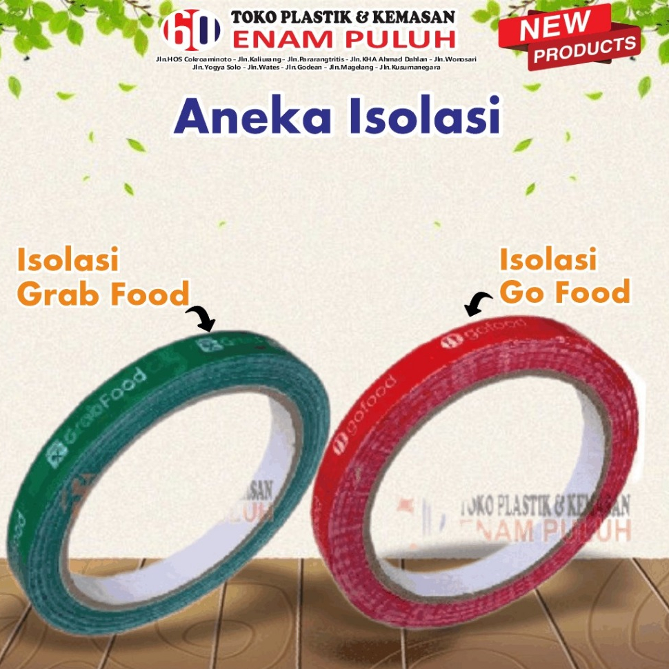 Isolasi Grabfood Gofood Isolasi / Solatip Grabfood Gofood 12mm 50 yard Isolasi food online segel mak