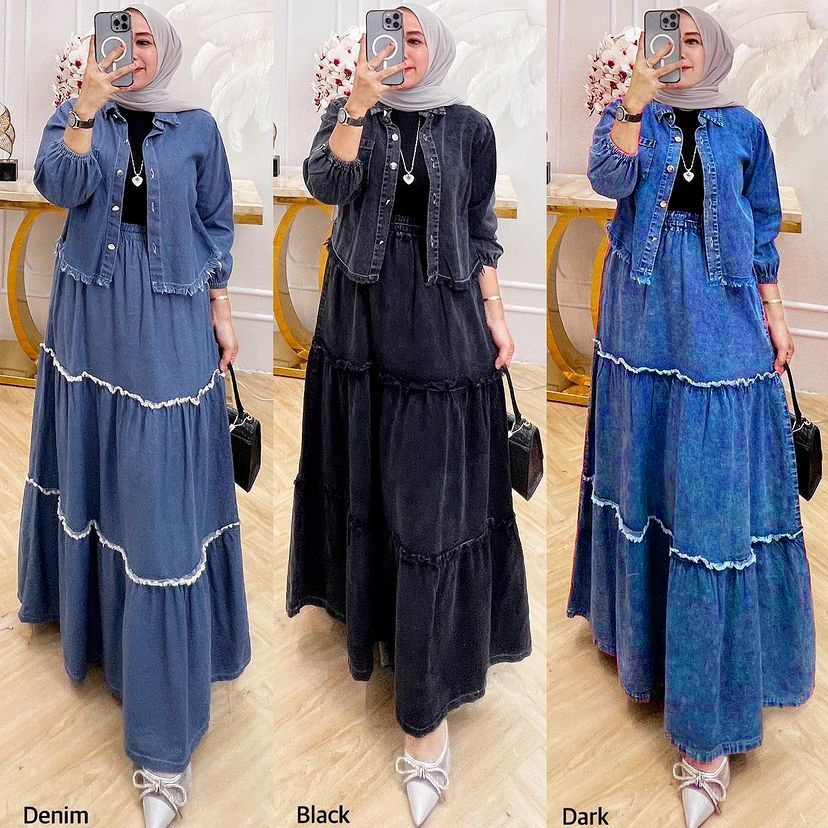 Set Rok Diana Jeans / Bahan  jeans premium M - XL LD ( Lingkar Dada )  120 cm / Pakaian Wanita / Set