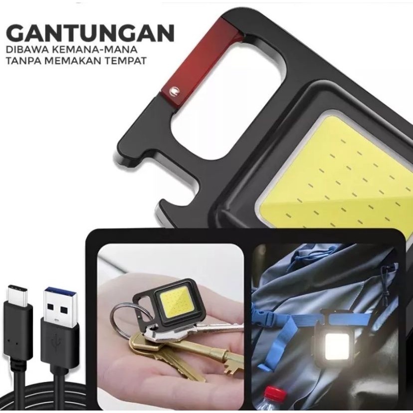 Senter Lampu LED Portable Mini Saku Sorot Tembak Gantung KEYCHAIN LIGHT COB RECHARGEABLE 3 Mode Multifungsi