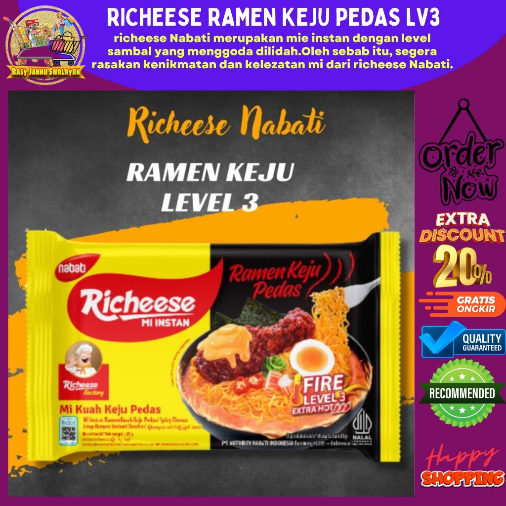 Mie Richeese Level 3 Viral 67gr / Mie Instant Richeese / Ramen Level 3 / Mie Richeese / Mie kuah kej