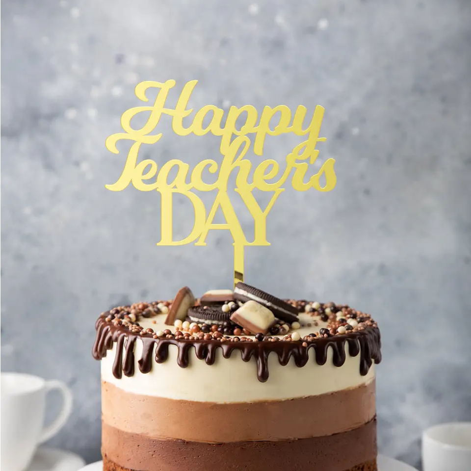 Topper Kue Akrilik Selamat Hari Guru Terbaik / Cake Topper Decoration Happy Teacher's Day Best Teacher Ever / Hiasan Dekorasi Kue Selamat Hari Guru Nasional
