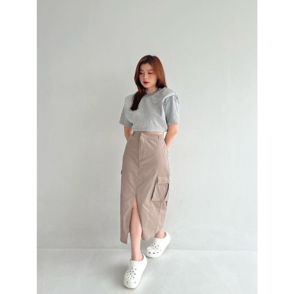 Viora Cargo Skrit Rok Cargo Katun Twill- Rok Span Kekinian