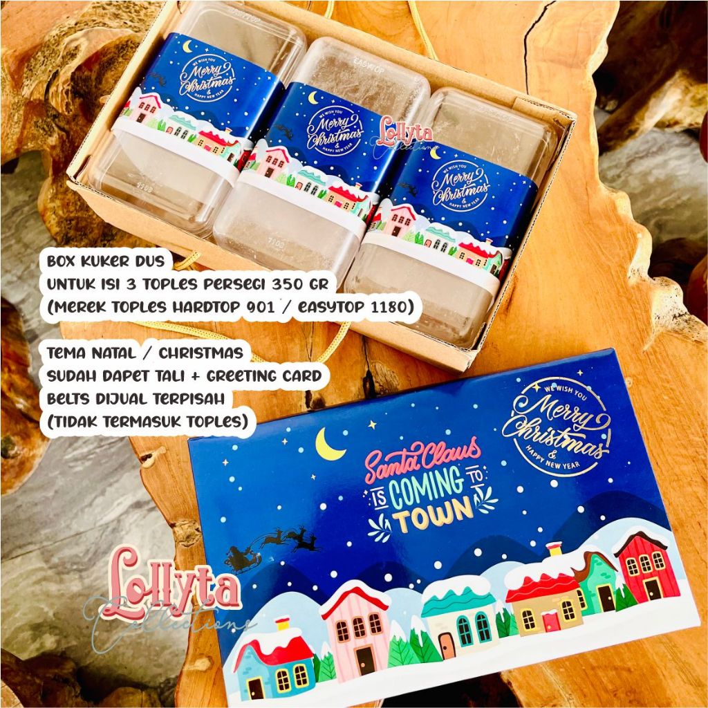 

Box kuker dus isi 3 toples persegi 350gr tema Natal / Christmas
