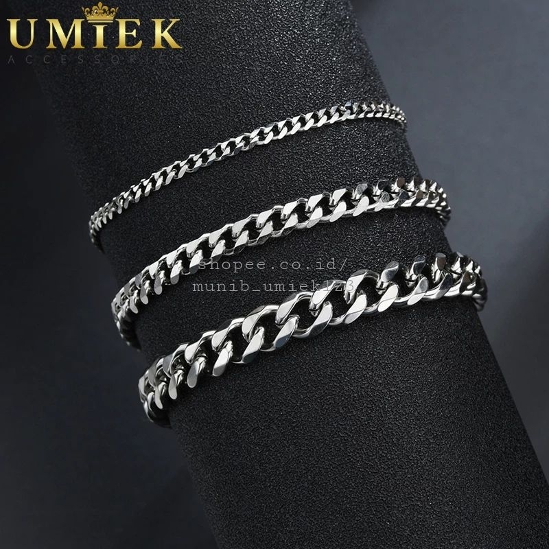 Gelang Pria Wanita Titanium Rantai Silver putih perak asli Rante cowok cewek keren anti karat laki l