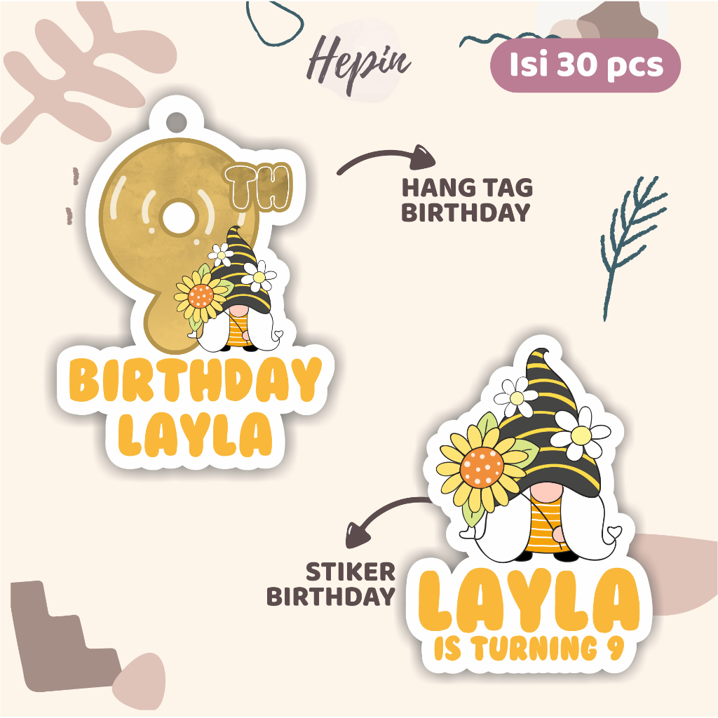 

(30pcs) diecut Hang tag & stiker ulang tahun edisi GNOME /label tag ulang tahun murah/hang tag ulang tahun/tag souvenir ulang tahun/stiker nama ualang tahun/diecut stiker&t ag
