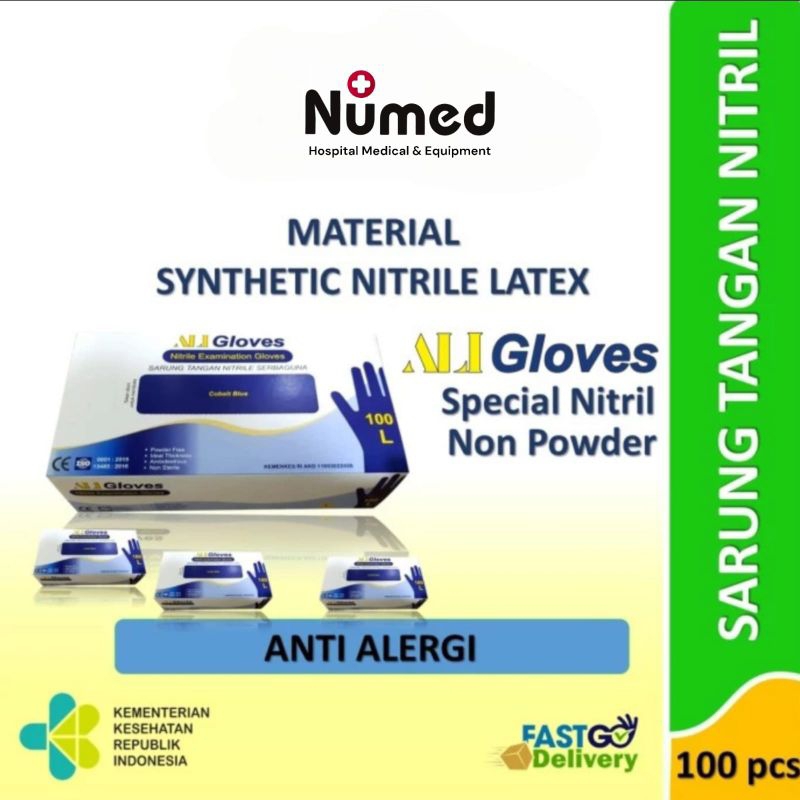 Sarung Tangan Nitrile Examination Ali Gloves Handscoon Nitril Gloves Ali Glove isi 100