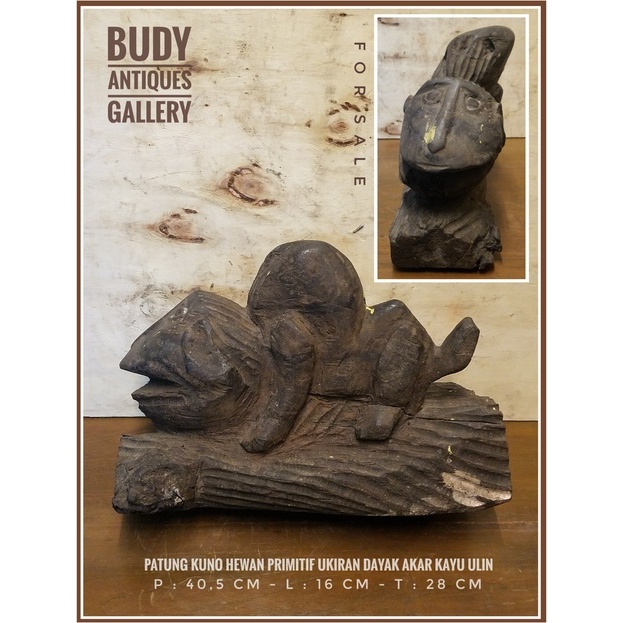 Patung Hewan Primitif Dayak Borneo Akar Kayu Ulin Tua