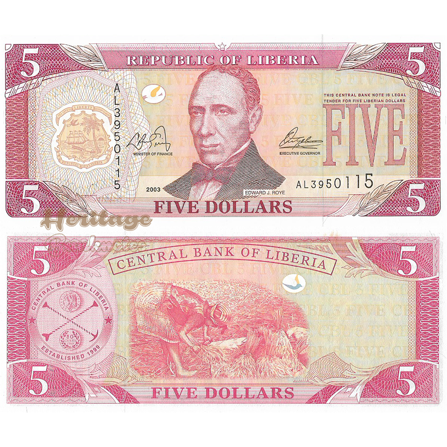 Mata Uang Liberia 5 Dollars 2003