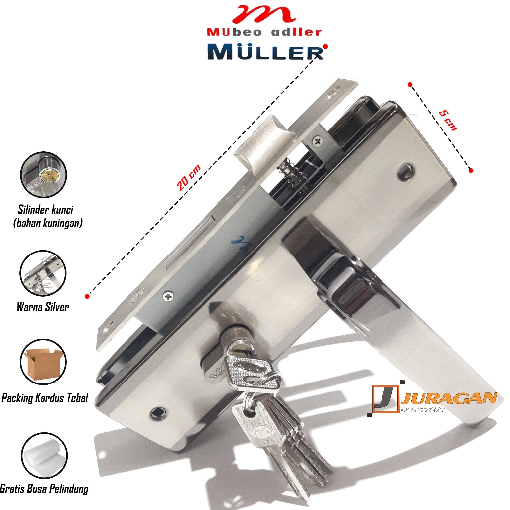 Handle Set Kunci Muller Original Gagang Pintu Ukuran Standar Pegangan Pintu Kamar