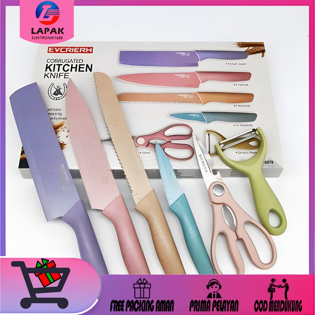 Pisau set 6 in 1 Warna /pisau daging/pisau sayur /pisau buah Alat Dapur Multifungsi