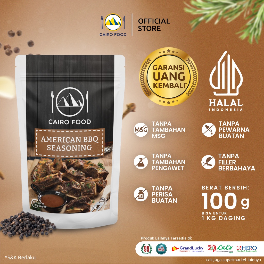 

Bumbu American BBQ Sehat – Tanpa MSG, 100% Rempah Murni | Cairo Food - 100 Gram