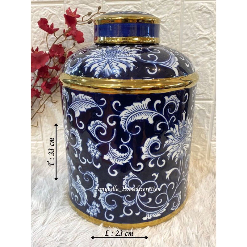Guci Toples Keramik China Tocin Biru Putih Import Guci Porselen Dekorasi Rumah