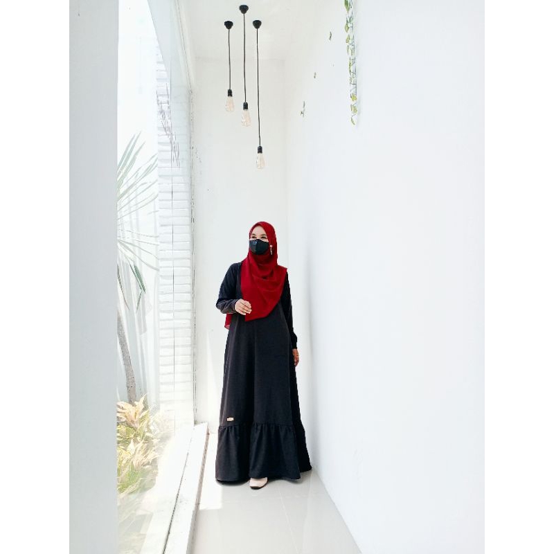 Gamis Hitam Polos Shakilla Polos Dress Muslim Baju Rempel Modis Custom Jahit