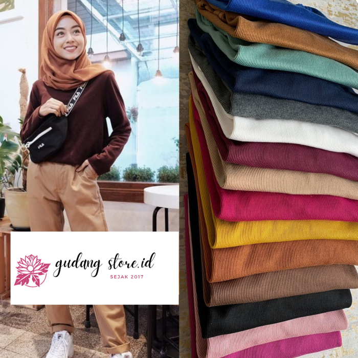 kaos rib premium lengan panjang wanita - kaos rib premium h & m ori