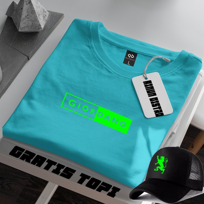 Bonus Topi . Kaos Pendek Gior Blok Text Stabilo / Terkeren  Baju Lengan Pendek Premium Quality >Af_F