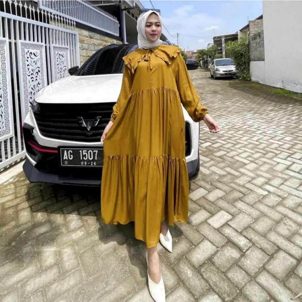Gamis glessa viral - gamis loly ld 110 pb 130 - gamis midi kekinian-RENNA MUSTARD