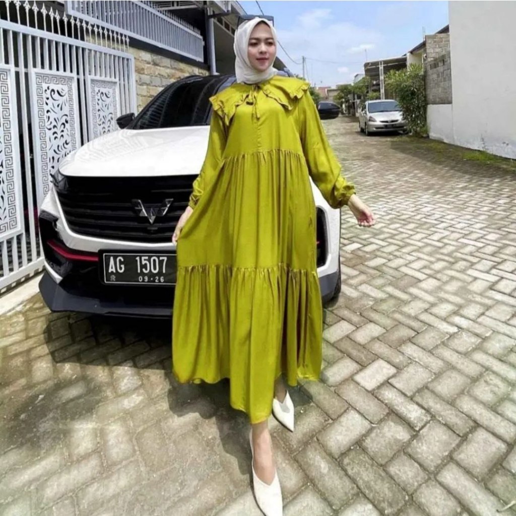 Gamis glessa viral - gamis loly ld 110 pb 130 - gamis midi kekinian-RENNA LIME