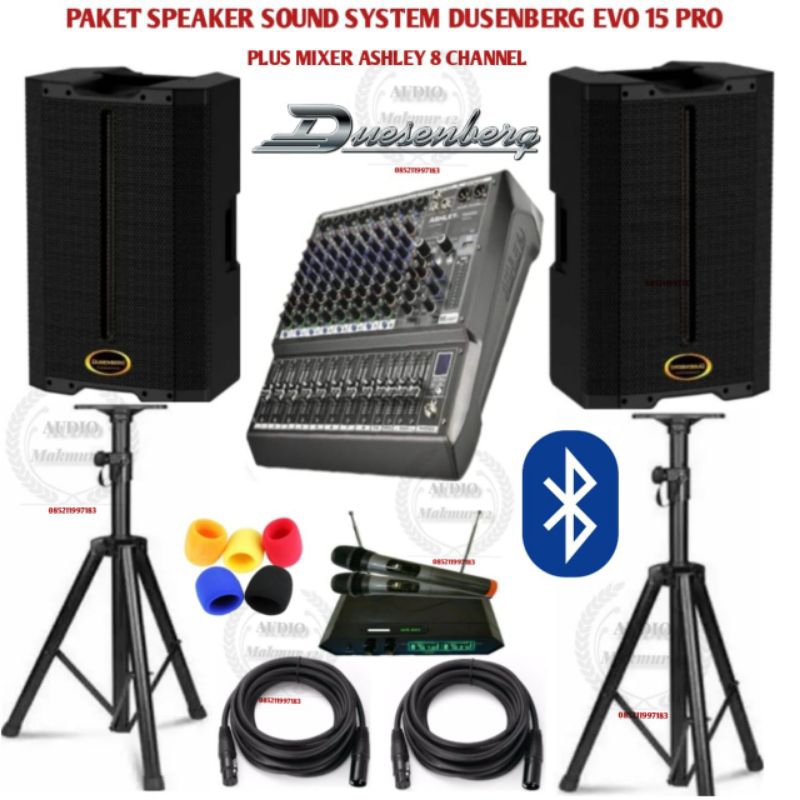 Speaker Profesional Aktif DUSENBERG EV0 15 PRO 800 Watt 15 Inch plus mixer Ashley 8 channel Original