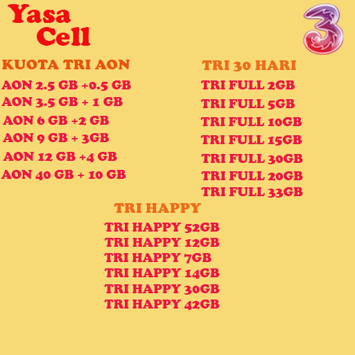 PAKET KUOTA DATA AON & HAPPY THREE TRI 3 MURAH
