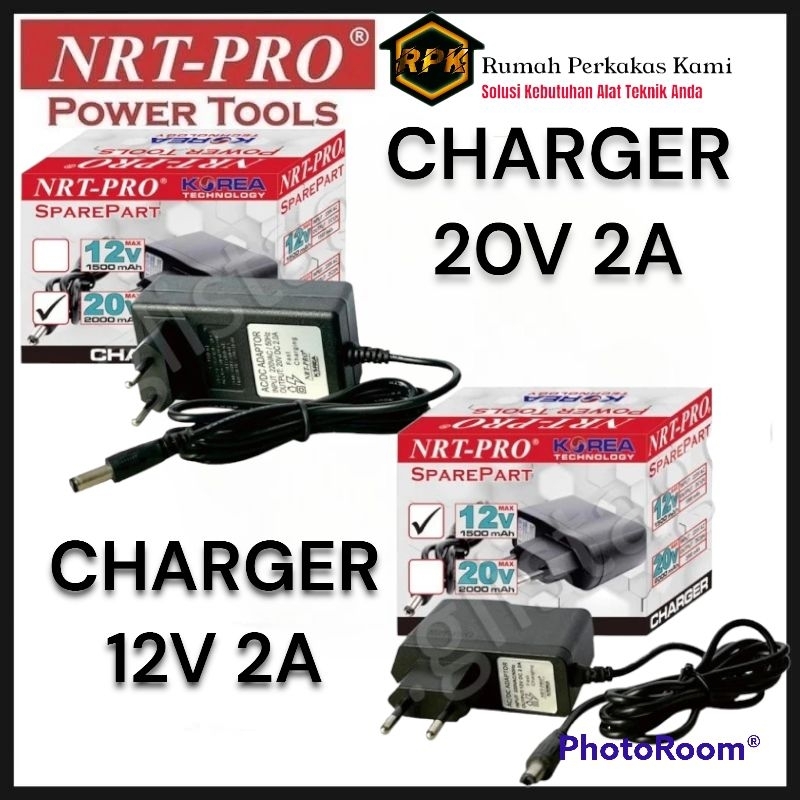 NRT-PRO Adaptor Charger 20V dan 12V Cas Mesin Bor Cordless Drill Baterai Batre Adapter