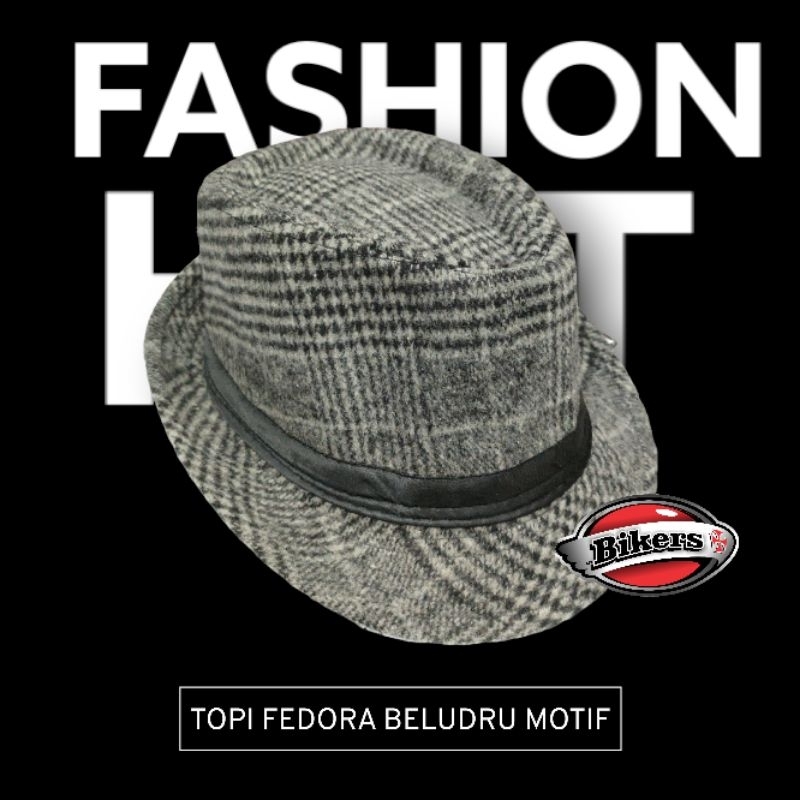 Topi Fedora Woll Motif Flanel Beludru Klasik Pria Wanita