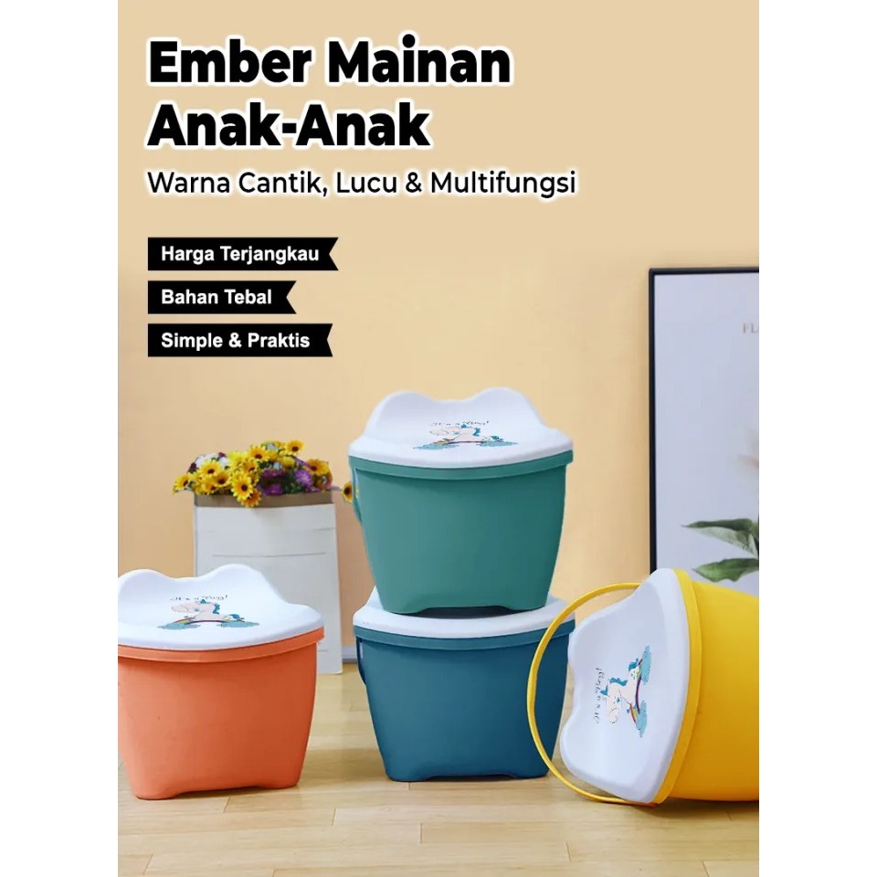 Box Mainan + Bangku Anak / 2 in 1 Ember Serbaguna / Box Penyimpanan Multifungsi / Bangku Anak Karakt