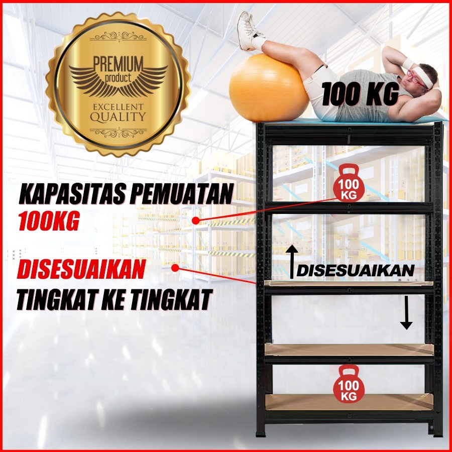 Rak besi 5 susun Rak Susun 120x180cm Rak gudang 5 Tingkat Rak barang 5 layer  Rak dapur 5 lapisan Rak 5 susun serbaguna