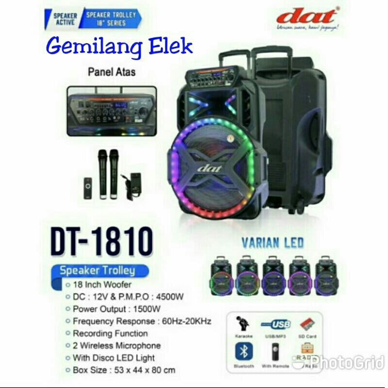 Speaker Portable Wireless DAT DT 1810 ( 18 inch)  Original