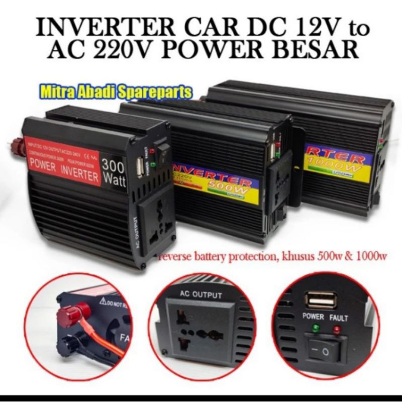 inverter car DC 12 V To AC 220 V power besar revesed batery protection-300WAT