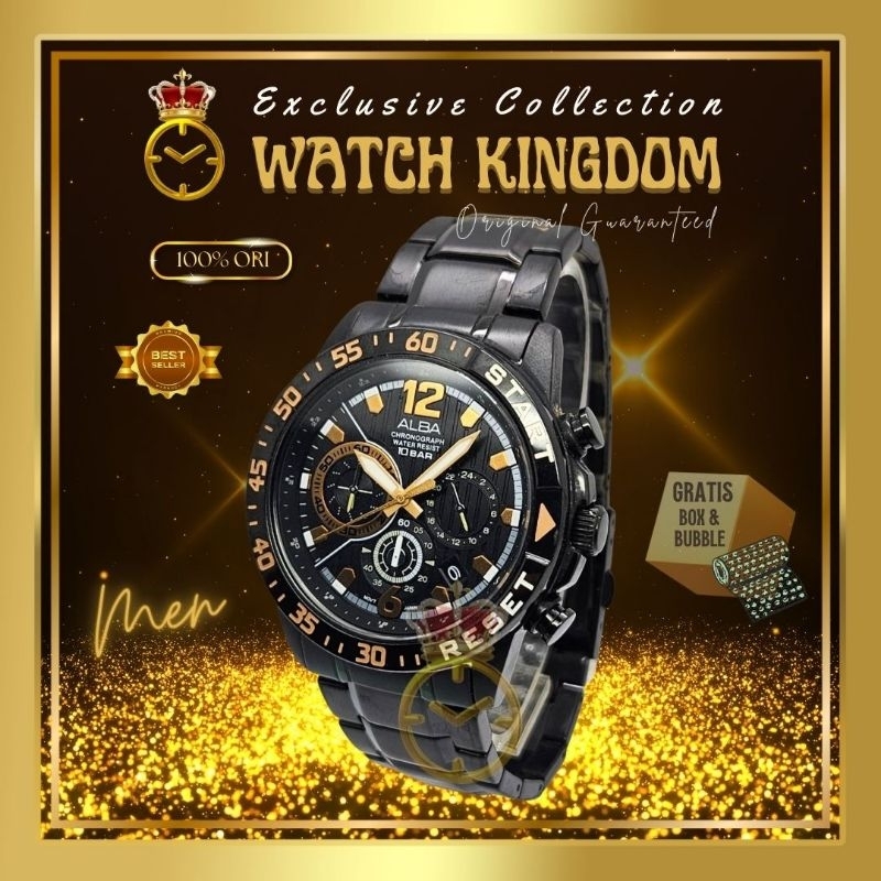 Jam Tangan Pria Alba Stopwatch Chrono Sporty Kalender Date Tanggal Ori Water Resistant 100m 10ATM BA