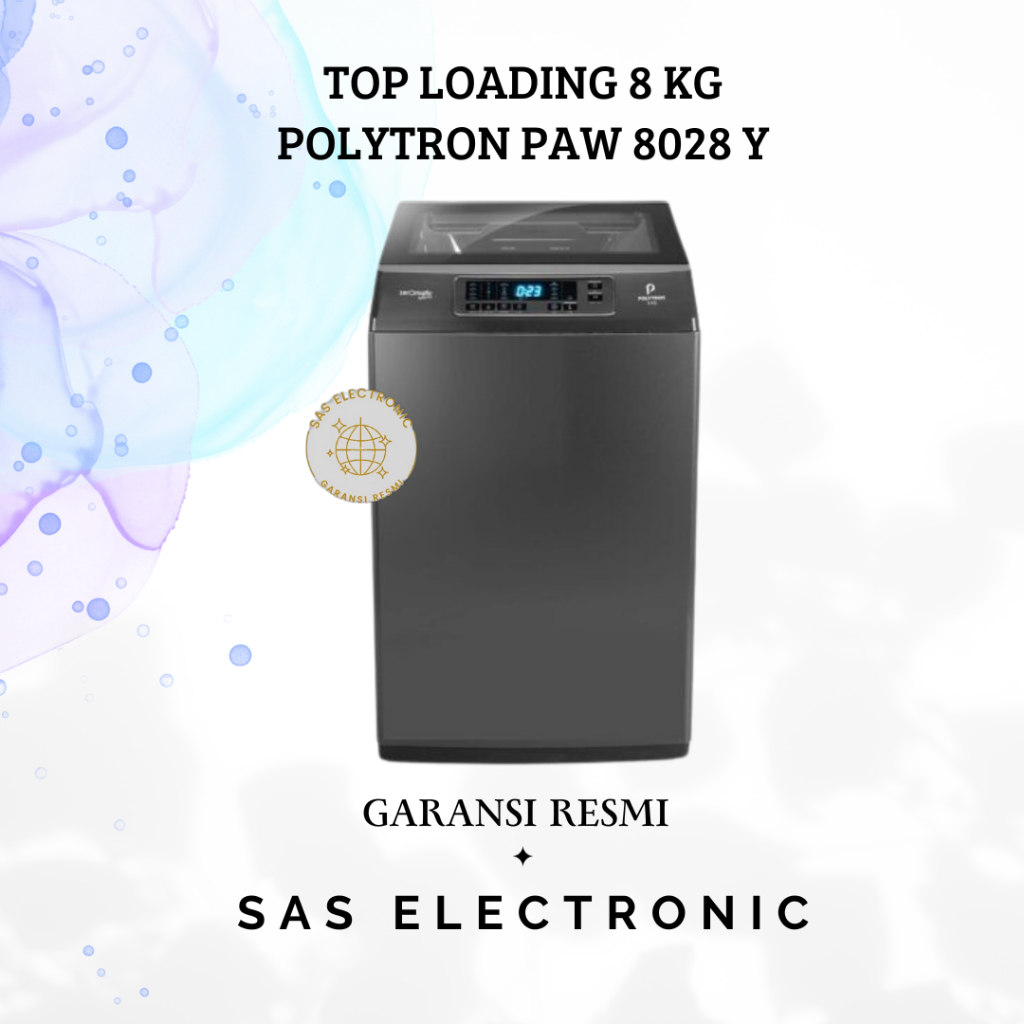 MESIN CUCI 8 KG POLYTRON PAW-8028Y 1 TABUNG ZEROMATIC LAGUNA HIJAB HITAM TOP LOADING BUKAAN ATAS PAW