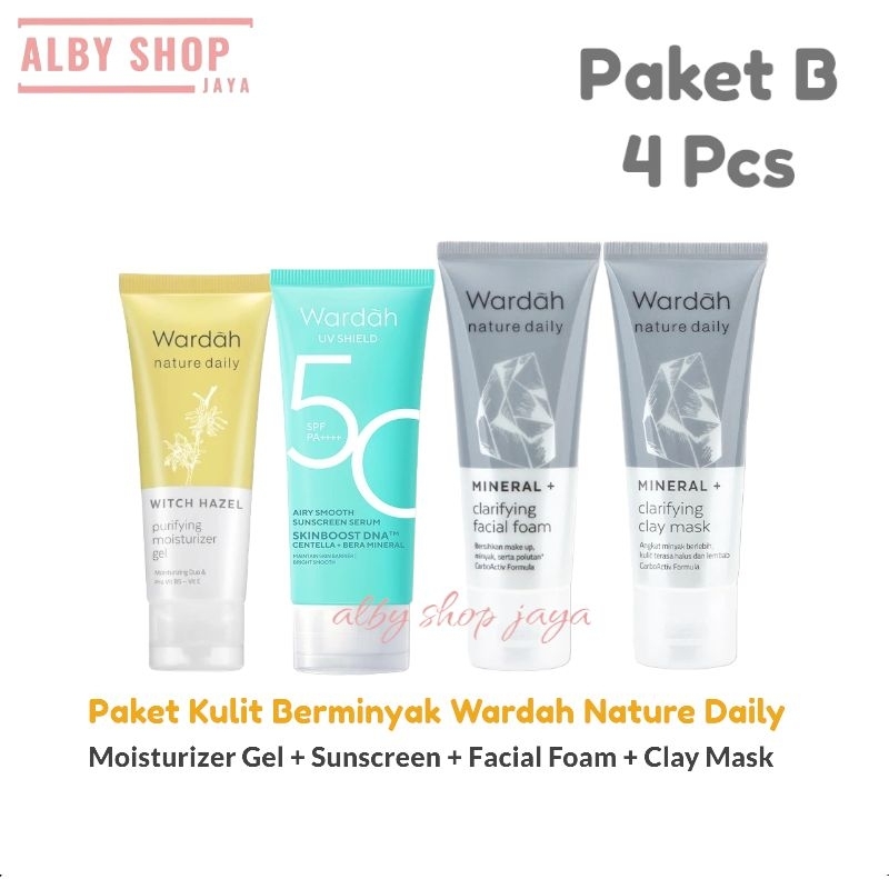 Paket Wardah Nature Daily Mineral Clarifying dan Witch Hazel / Untuk Kulit Berminyak