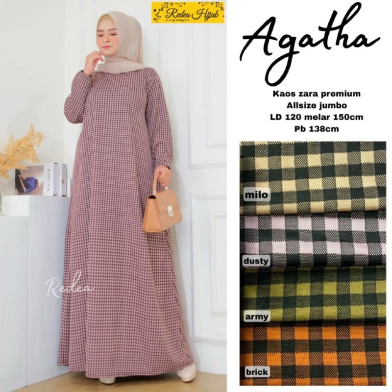 Gamis Kaos Zara Premium Motif Kotak Kotak Agatha By Redea Jumbo Ld 120 -140 PB 138