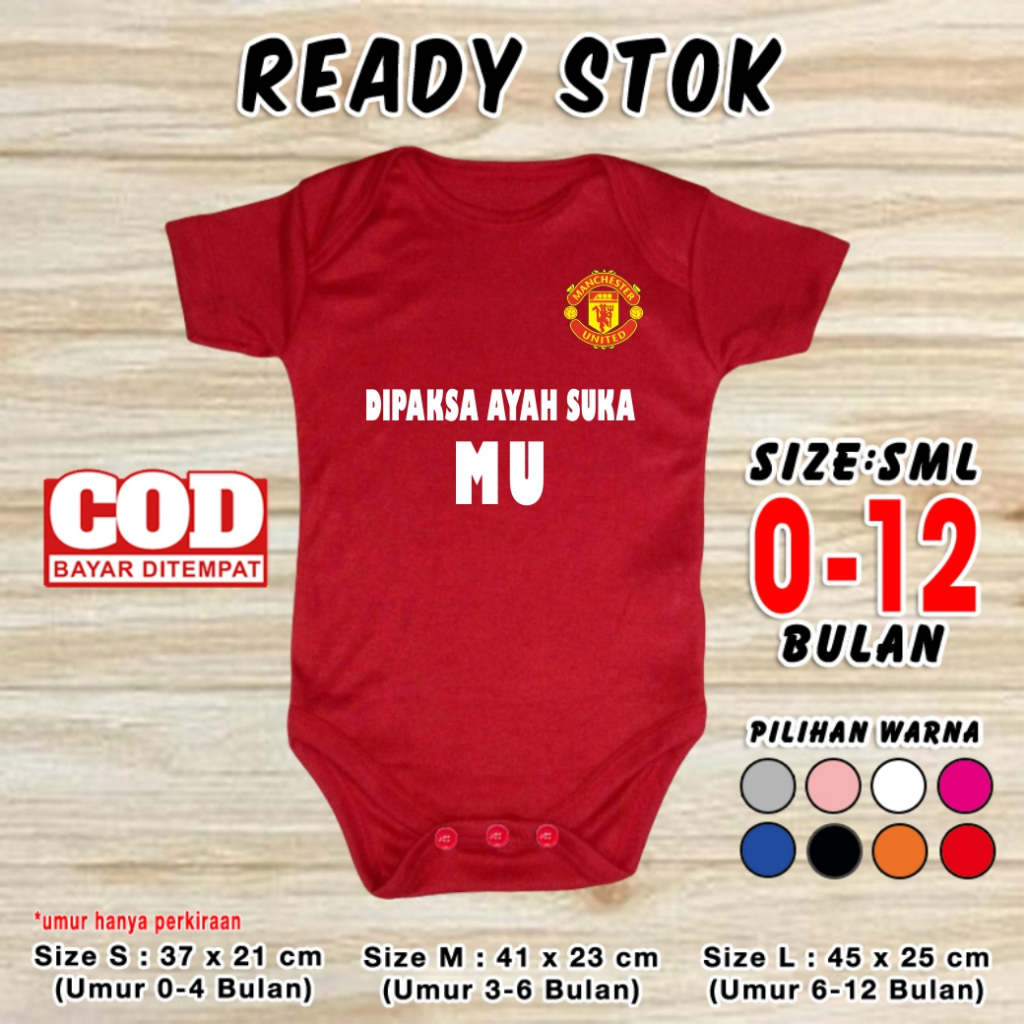 Baju Bola Bayi DIPAKSA AYAH SUKA M--U Jumper Baby Manchester United Jersey Kaos Romper Kado Bayi Jam