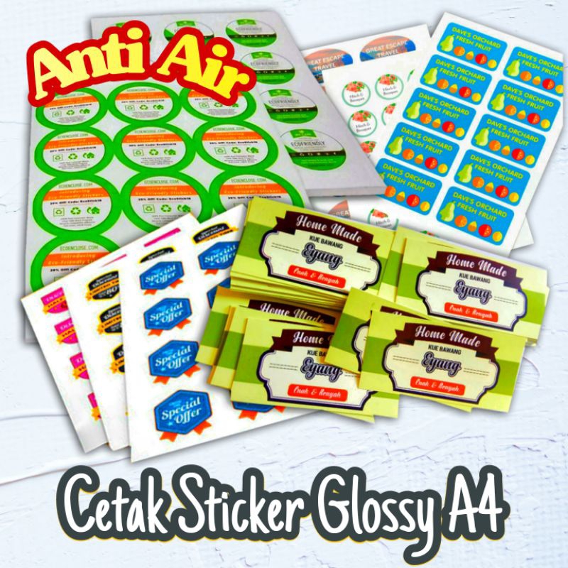 

Cetak sticker glossy A4 anti air
