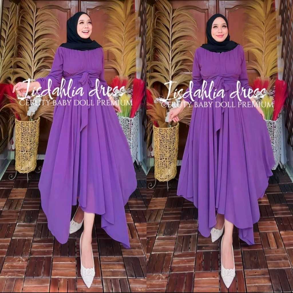 GAMIS MIDI IISSDAHLIA , midi dress bahan ceruty baby doll premium,gamis ceruty bagus, gamis busui ,P