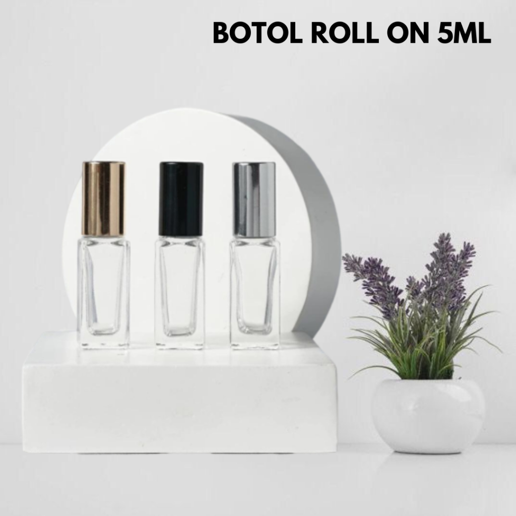 Botol kaca refillable 5ml roller stainless / botol parfum kaca tebal