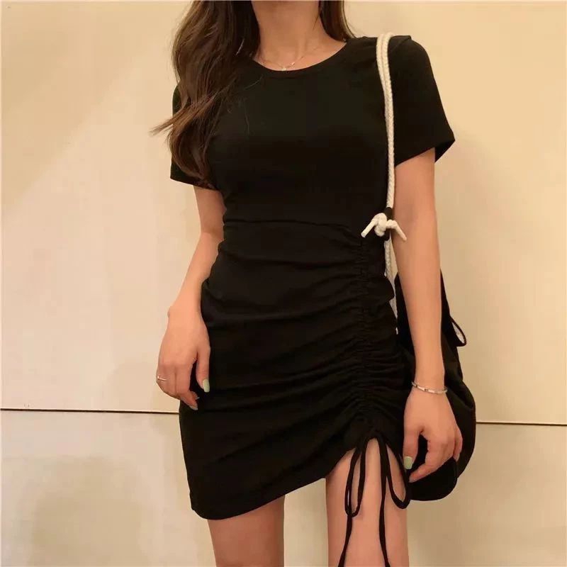 Dress Lengan Serut Tali Pinggang / Dress Lengan Pendek Serut Wanita