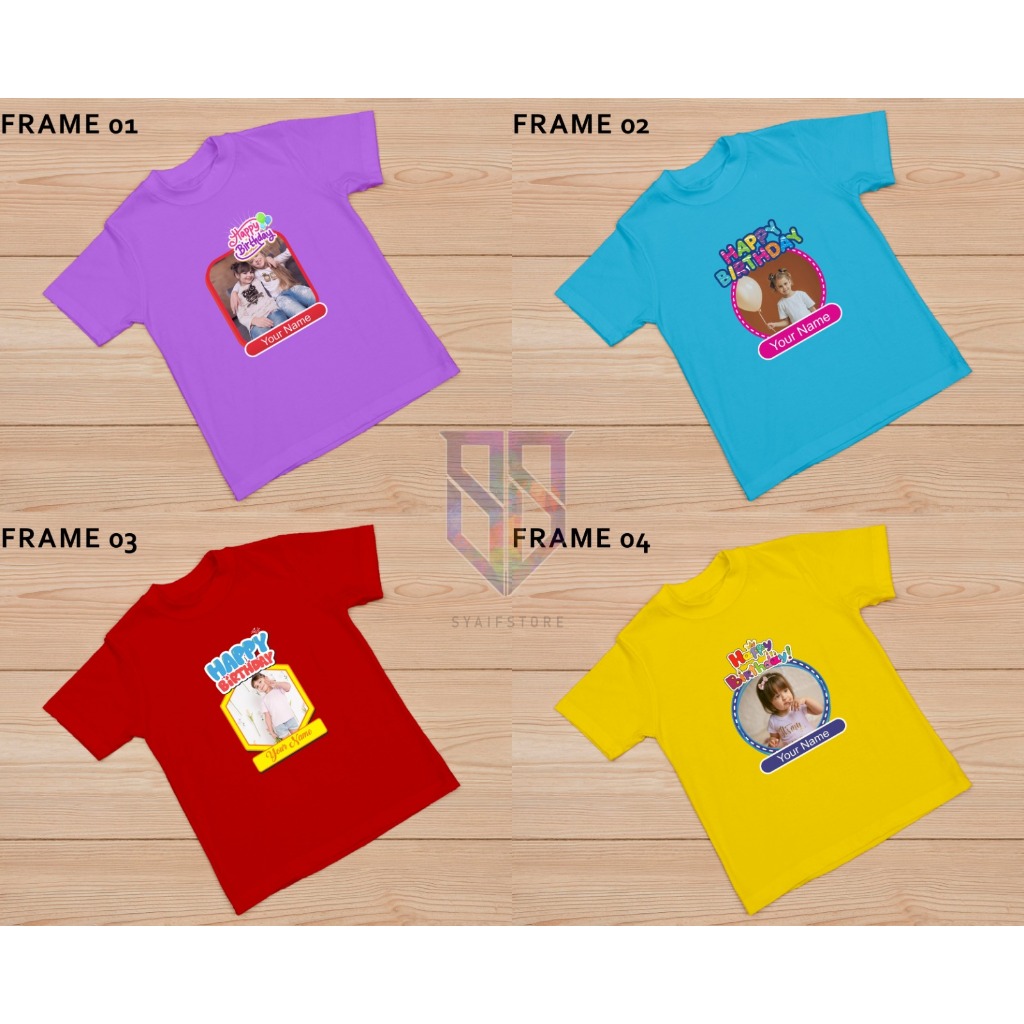 KAOS ANAK ULANG TAHUN/KAOS HAPPY BIRTHDAY/KAOS ANAK CUSTOM/CUSTOM NAMA/CUSTOM FOTO/GRATIS SABLON NAM