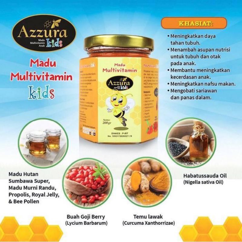 

MADU AZZURA KIDS 200 gr Madu Multivitamin untuk anakMadu Azzura kids