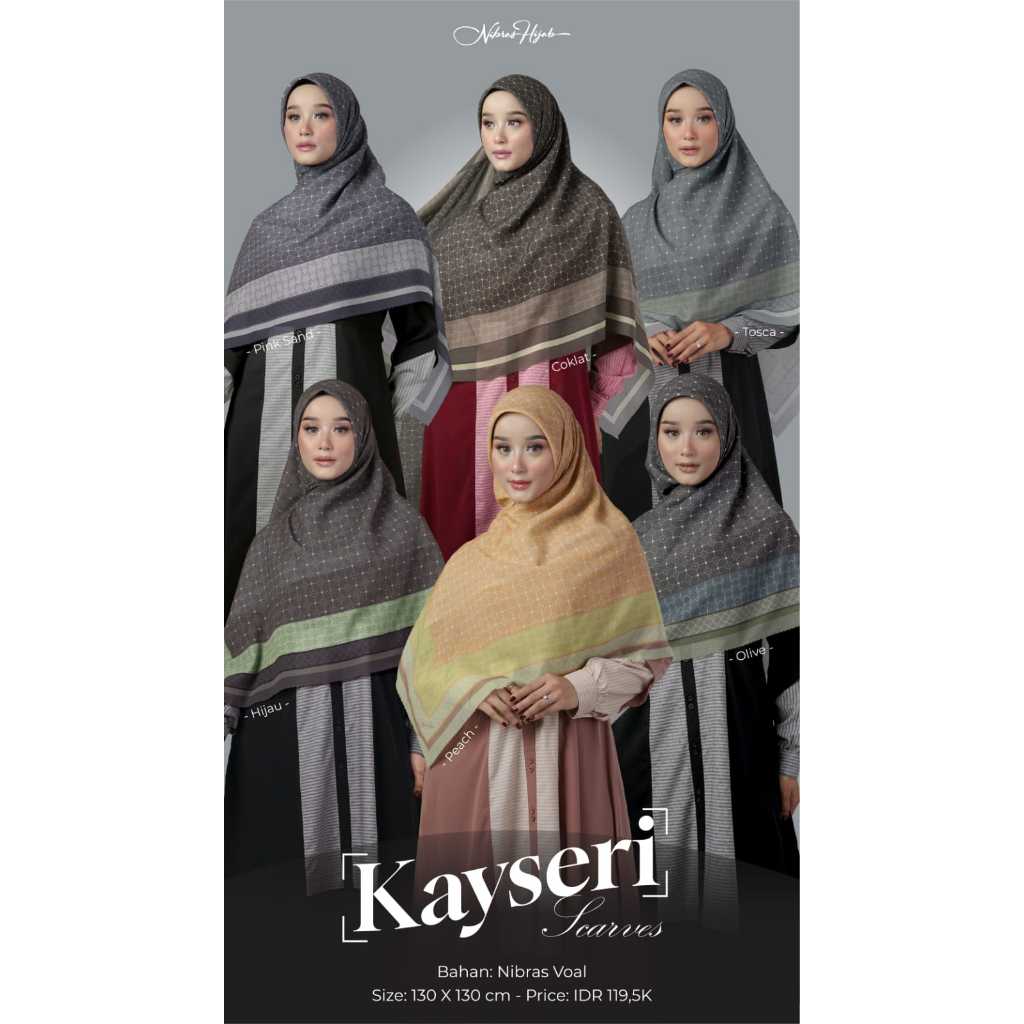 Nibras-Kayseri Scarves Coklat-Hijau-Olive-Peach-Pink Sand-Tosca Voal Motif Wanita Dewasa Jilbab Segi